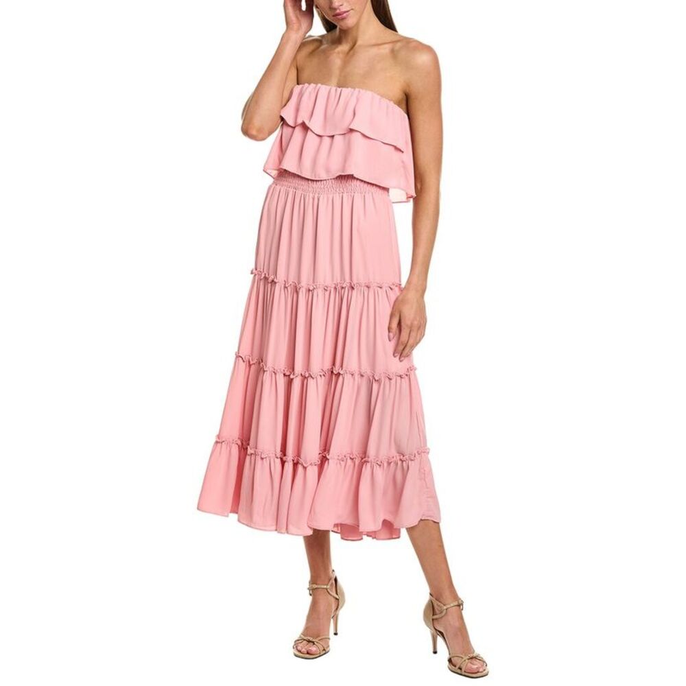 1.State Womens  Strapless Smocked Waist Tiered Maxi Dress, Pink